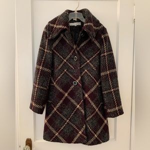 Bold Purple/Gray Plaid Wool Coat